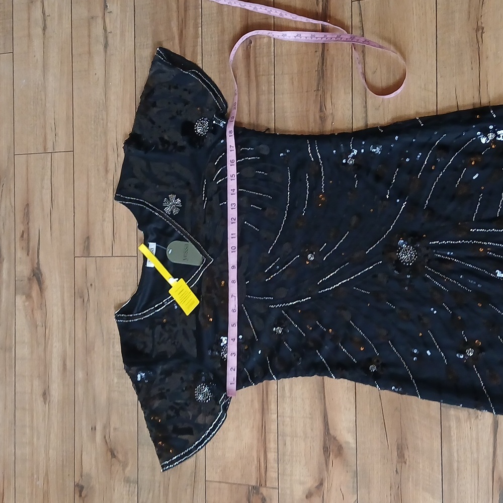 New Black Beaded Gatsby Flapper Cocktail V-neck Dress By Yessa. Size L - Picture 17 of 17